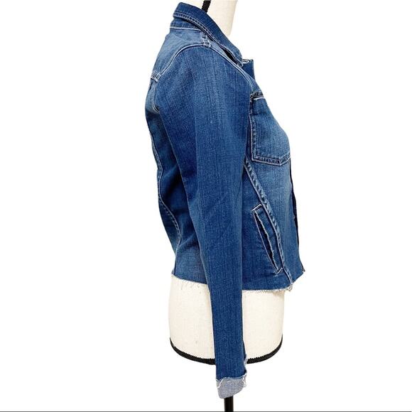 L’AGENCE Janelle Slim Distressed Cropped Jean Jacket Blue Women Size XS - Picture 2 of 14